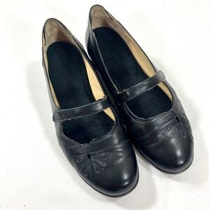 Durea Black Leather Mary Jane Ballet Flats Comfort Shoes Women's Sz 5.5